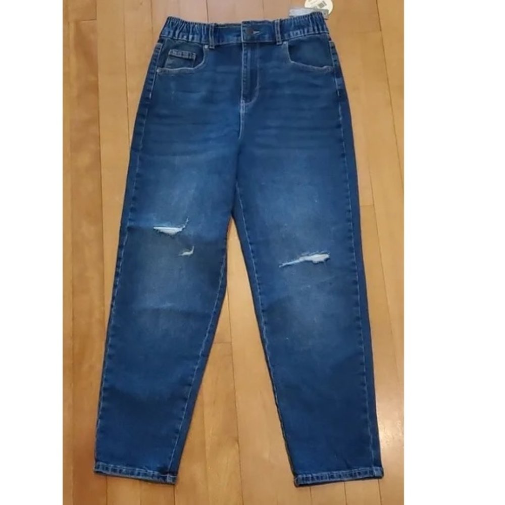 Girls Colorful Planet Mom Balloon Jeans Size Large 10/12 Elastic Waistband  NWT